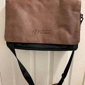 Meta Canvas and Leather Brown and Black Large Messenger Laptop Travel Bag.